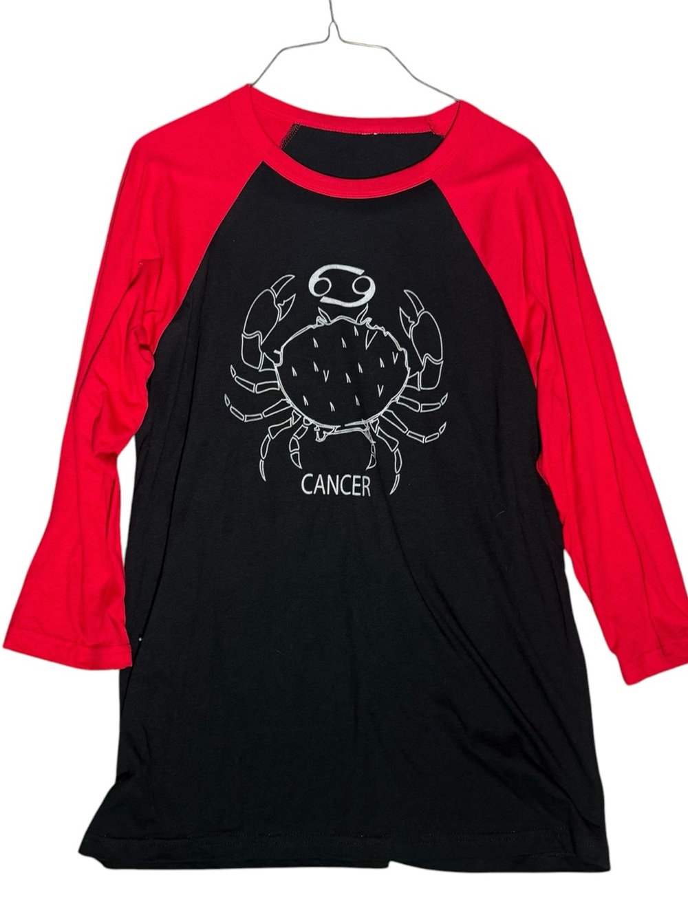 Cancer Zodiac Raglan Long Sleeve Tee - Black & Red Astrology Size Medium Womans